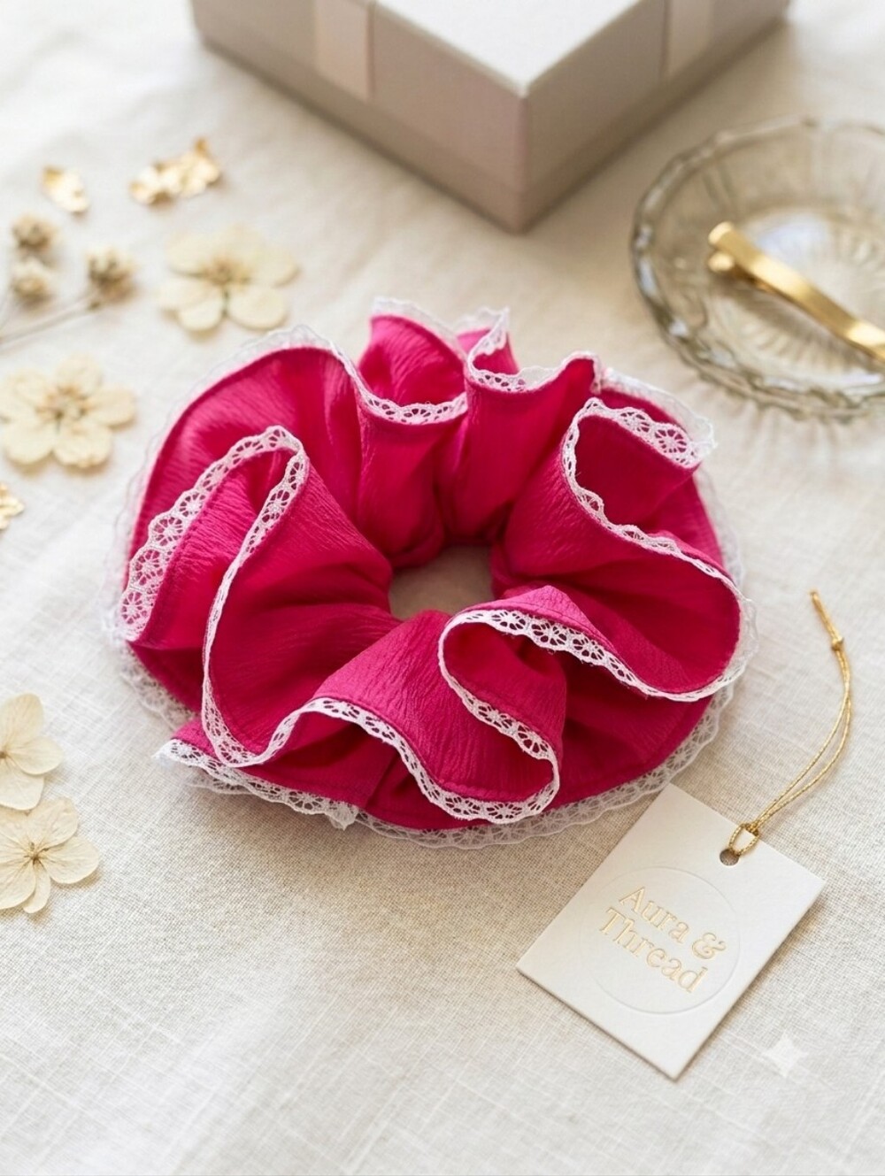 Handmade Ruffle Lace Scrunchie – - Picture 1 of 3